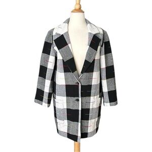 THE ODELLS for Anthropologie Cairo Plaid Jacket Black White Cotton Mid‎ Length S